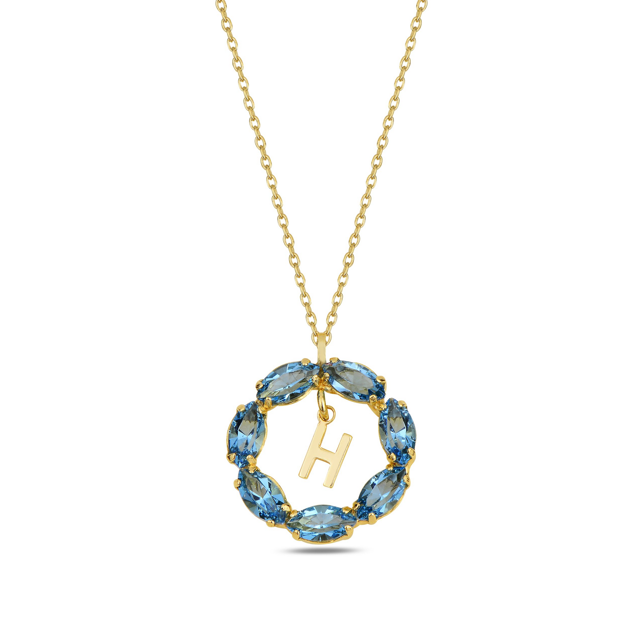 NEPTUN BLUE GOLD SWAROVSKI H LETTER NECKLACE