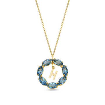 NEPTUN BLUE GOLD SWAROVSKI H LETTER NECKLACE
