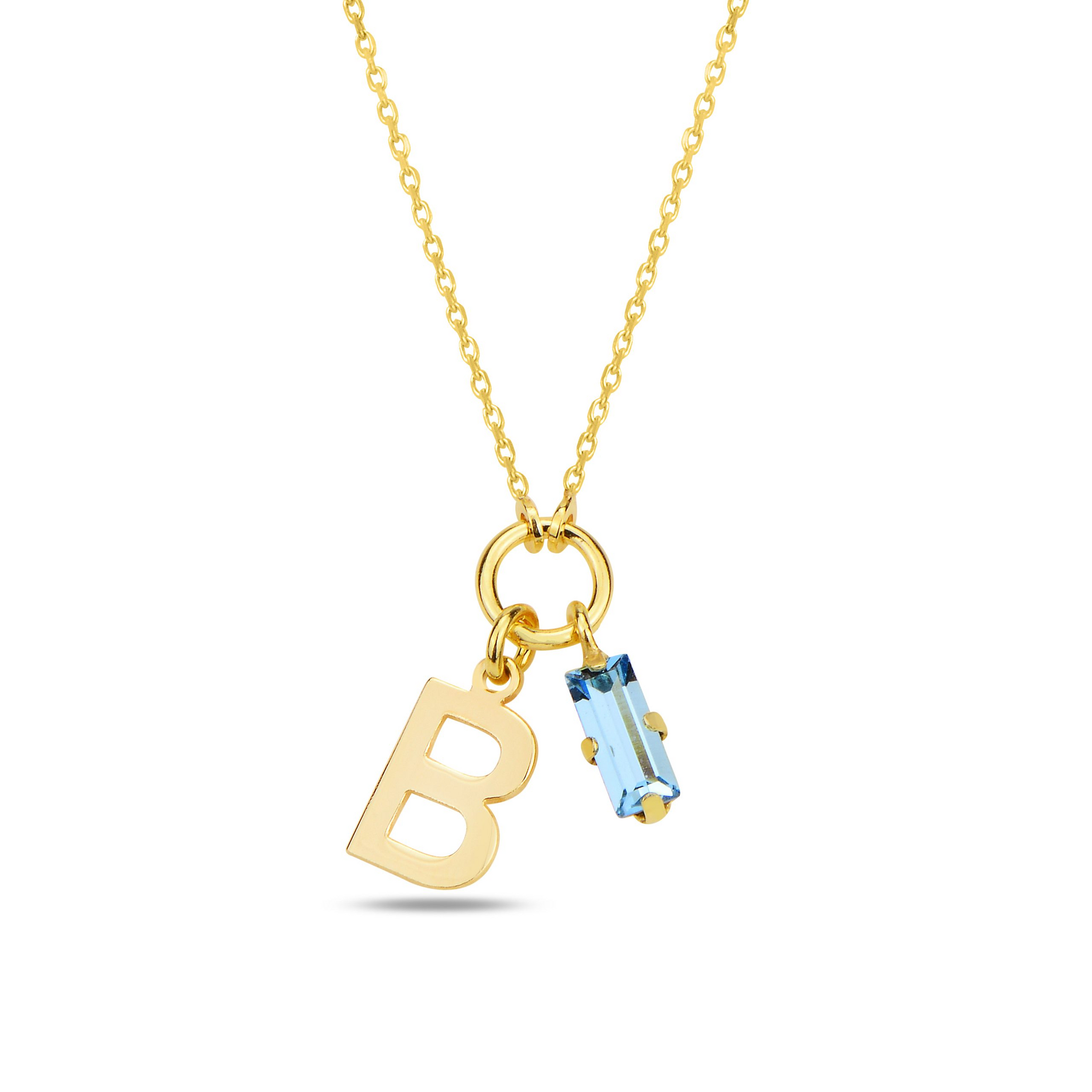 SPES BLUE GOLD SWAROVSKI B LETTER NECKLACE