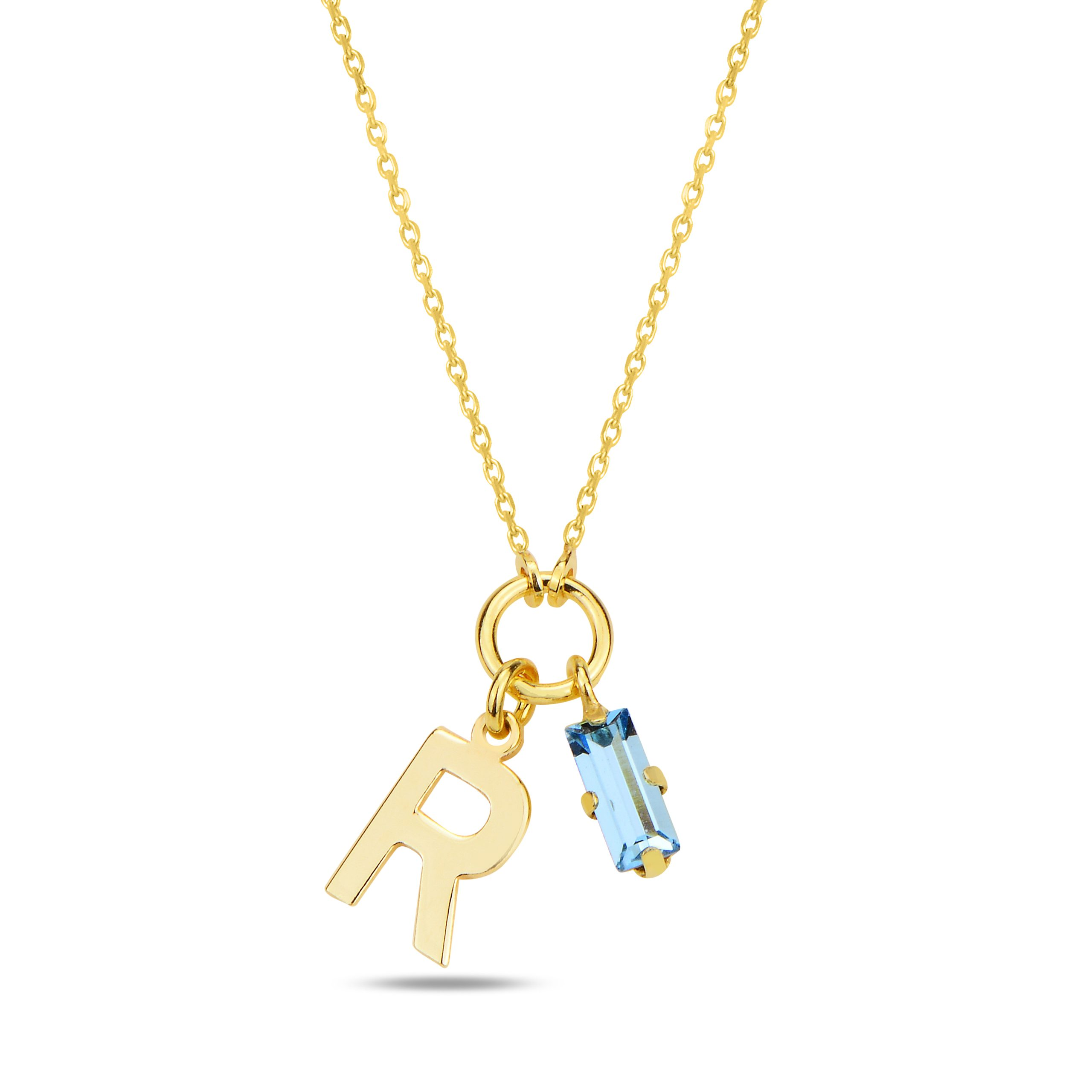 SPES BLUE GOLD SWAROVSKI R LETTER NECKLACE