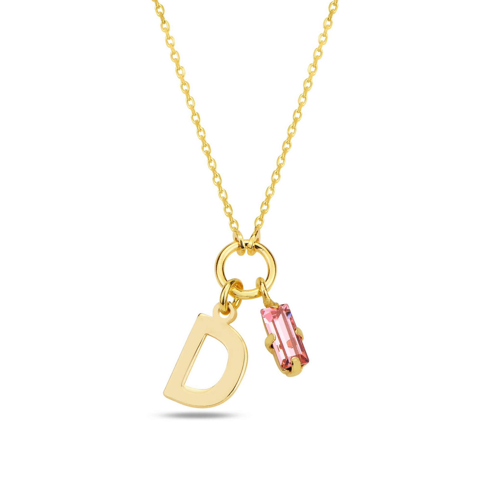 SPES PINK GOLD SWAROVSKI D LETTER NECKLACE