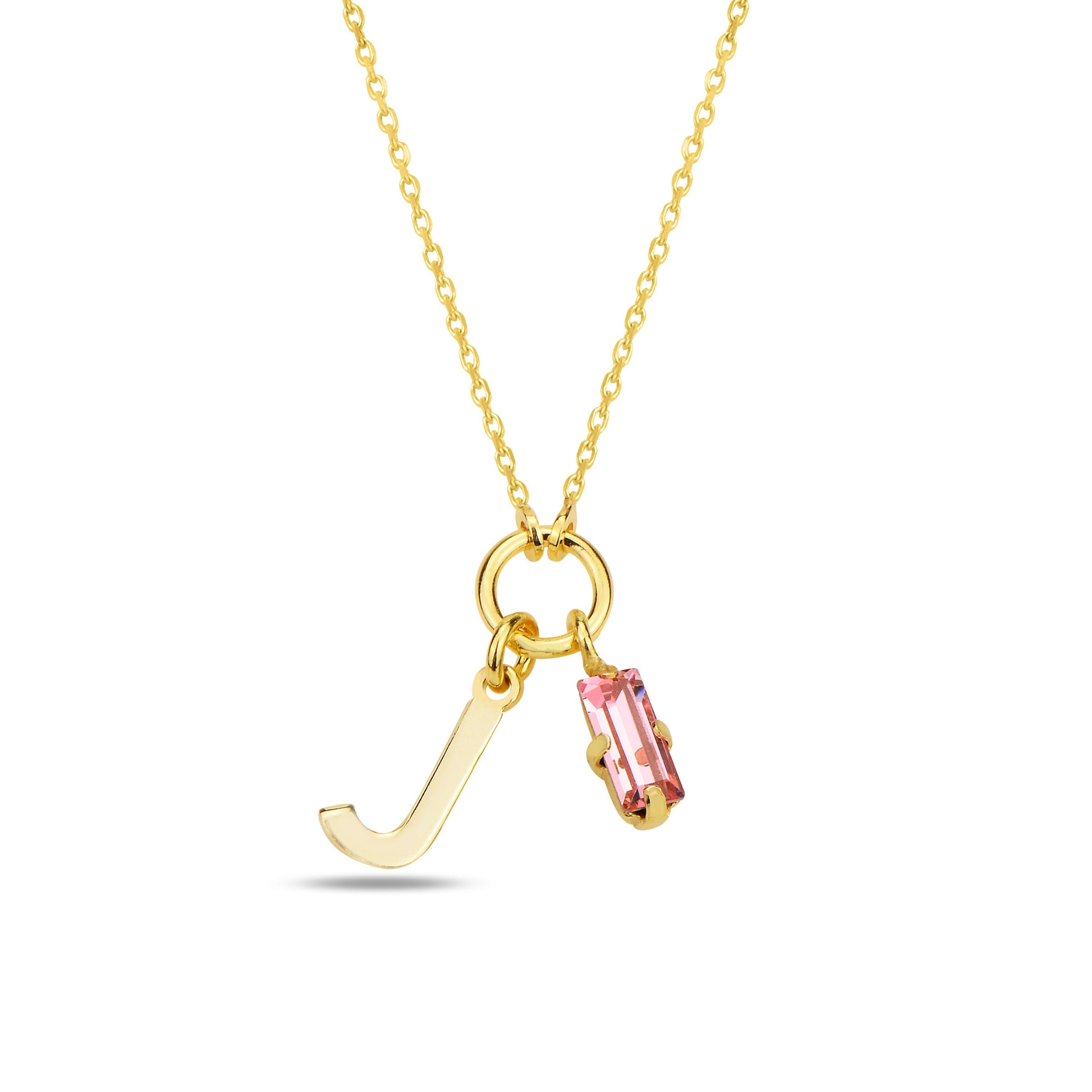 SPES PINK GOLD SWAROVSKI J LETTER NECKLACE