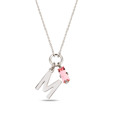 SPES PINK SILVER SWAROVSKI M LETTER NECKLACE