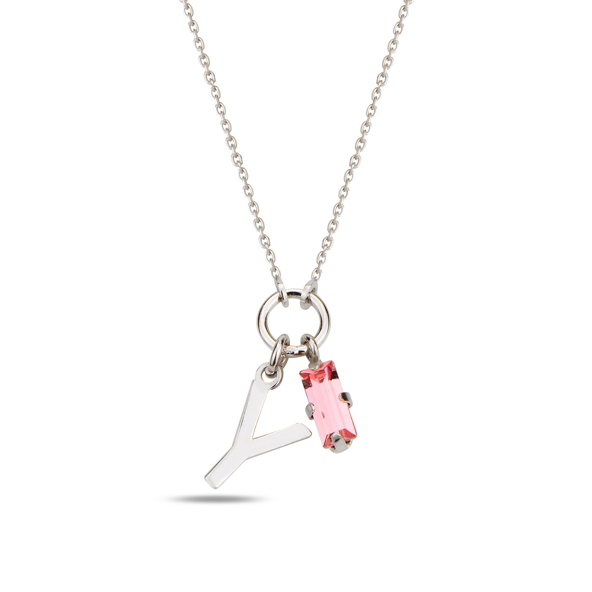 SPES PINK SILVER SWAROVSKI Y LETTER NECKLACE